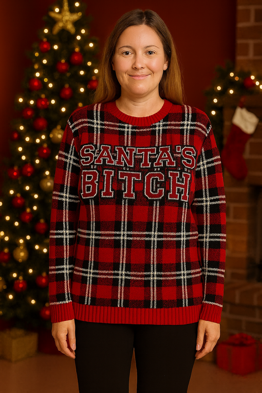 Red Plaid “Santa’s Bitch” Christmas Jumper