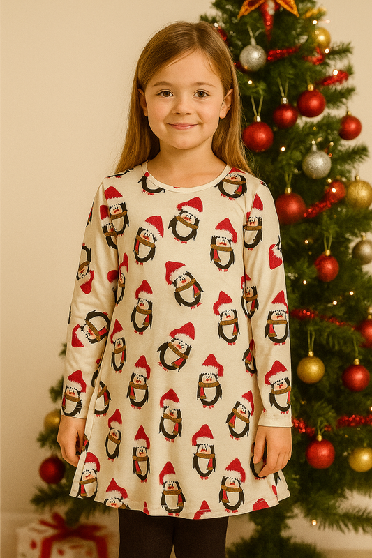 Girls’ Penguin Christmas Swing Dress